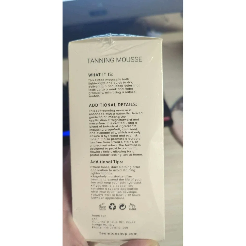 Team Tan Self Tanner Tanning Mousse‎ Dark 100ml 3.38oz Vegan Cruelty Free Italy